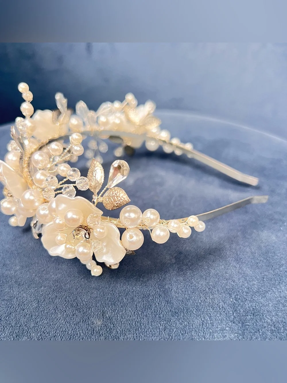 NIB Bridal Pearl Crystal Floral Headband Wedding Hair Crown Tiara White Silver